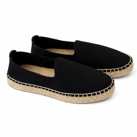 AE77 Premium Espadrilles Women 9 Black Organic Cotton Canvas Slip On NEW No Tags - Picture 2 of 5